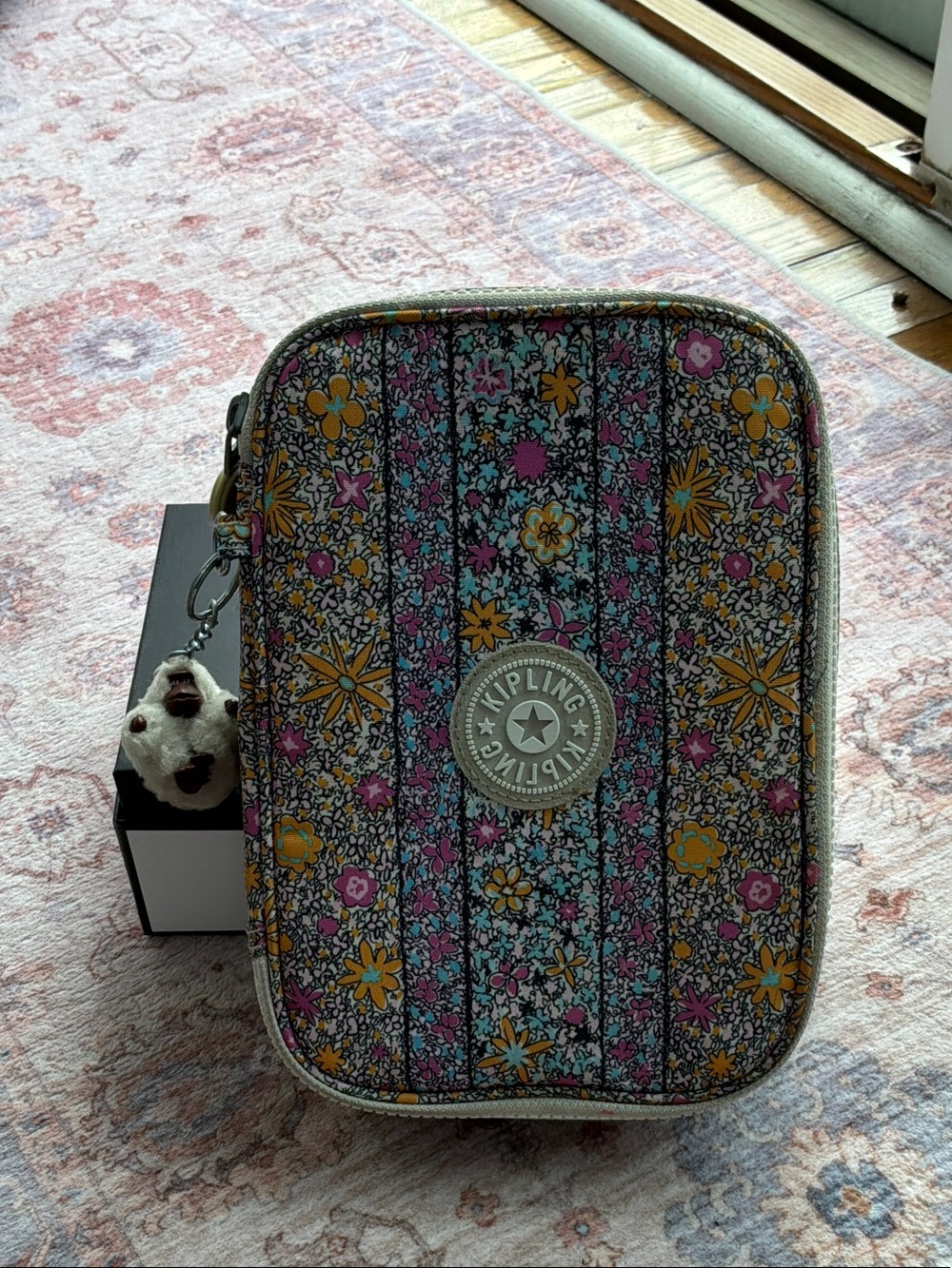 Kipling Floral Zip Pouch in Pink, Yellow, Blue and Black